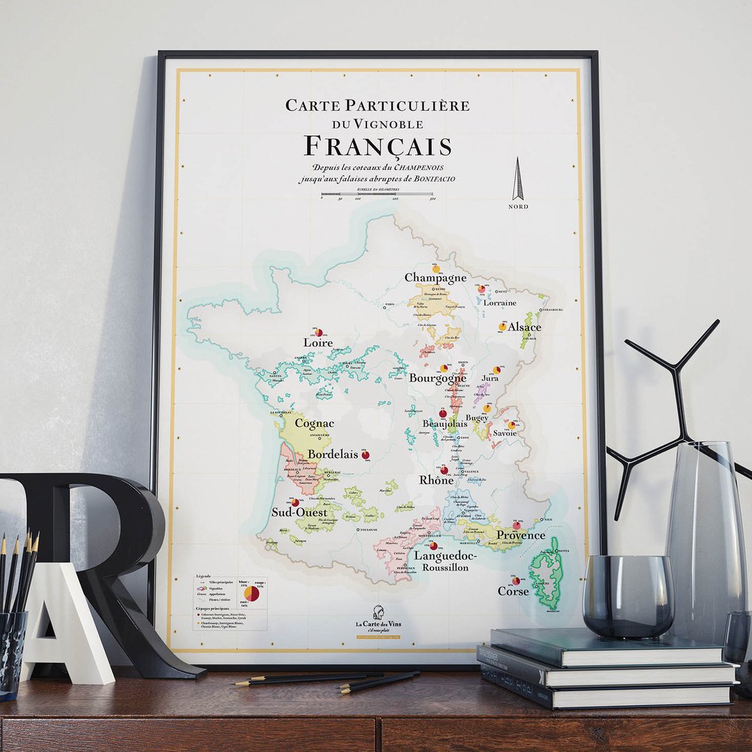 Carte des vins de France en bois