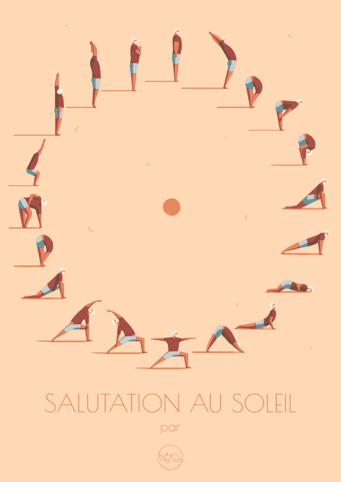 Affiche_salutation-au-soleil_illustration_atelier Lugus_yoga_méditation_décoration_nantes_L'Inatelier_déco_intérieur_30x40
