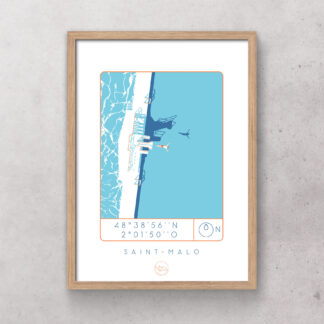 Affiche-saint-malo_Atelier_Lugus_plongeoir_sérgraphie_série limitée_décoration_art_tableau_intérieur_nantes_made-in-france_bon-secours_cadre_idée-cadeau_géographie_gps_vue-du-ciel_mer
