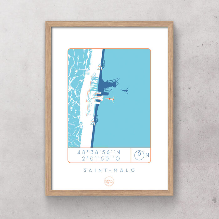 Affiche-saint-malo_Atelier_Lugus_plongeoir_sérgraphie_série limitée_décoration_art_tableau_intérieur_nantes_made-in-france_bon-secours_cadre_idée-cadeau_géographie_gps_vue-du-ciel_mer