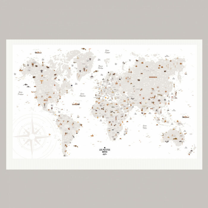 affiche carte du monde les petites dates