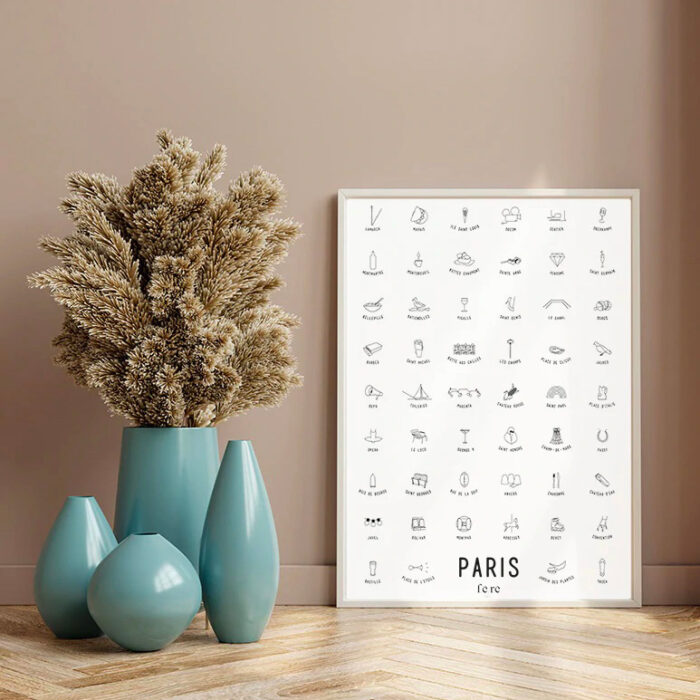 affiche paris et ses quartiers avec plantes