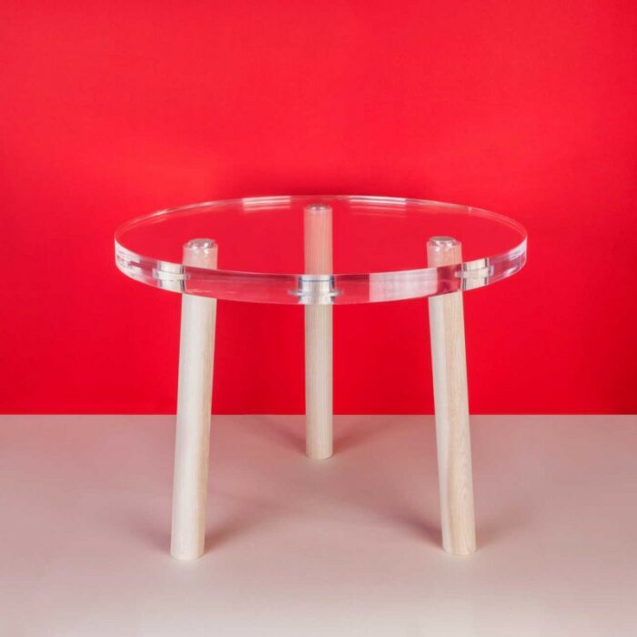 Table basse plexiglas et bois H.38 cm