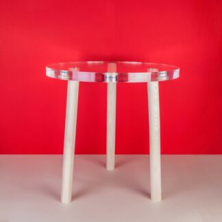 Table en plexiglas et bois H.47 cm
