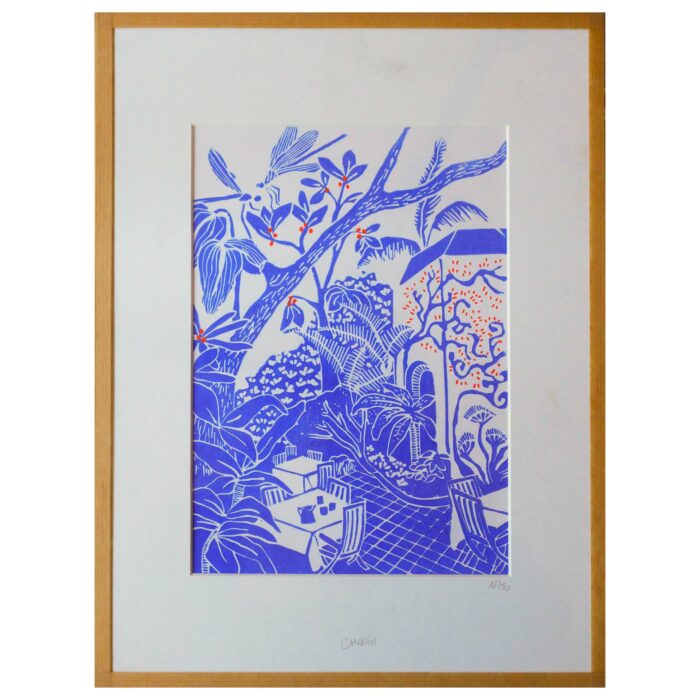 Linogravure Morgane Chouin 'Jardin Fleuri' 30x40 cm