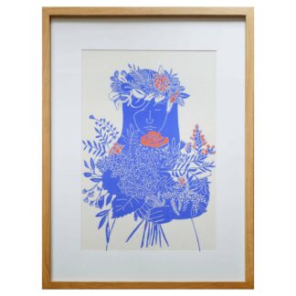 Grande Linogravure 'La Femme au Bouquet' 60x80 cm