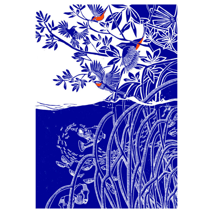 Grande Linogravure 'Mangrove' 60x80 cm dessin