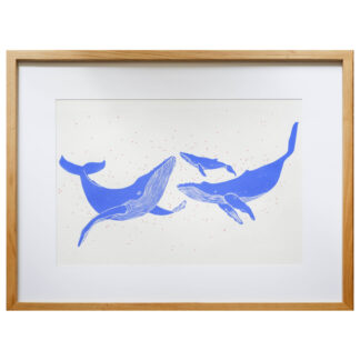 Grande Linogravure 'Trio de Baleines' 60x80 cm