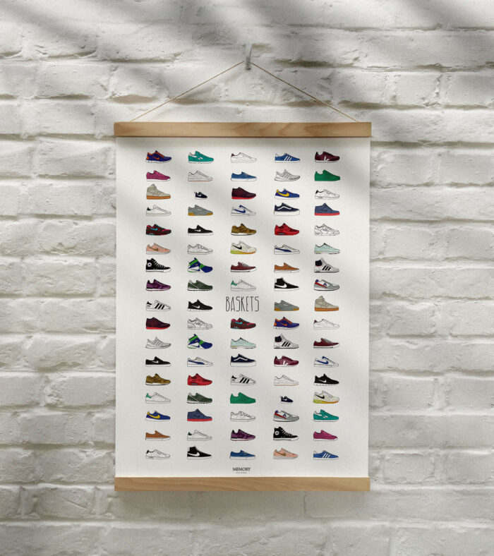 Affiche-les-baskets-memory-sneakers-50x70cm-made-in-france-nantes-déco-poster-pant-accrocheé au mur
