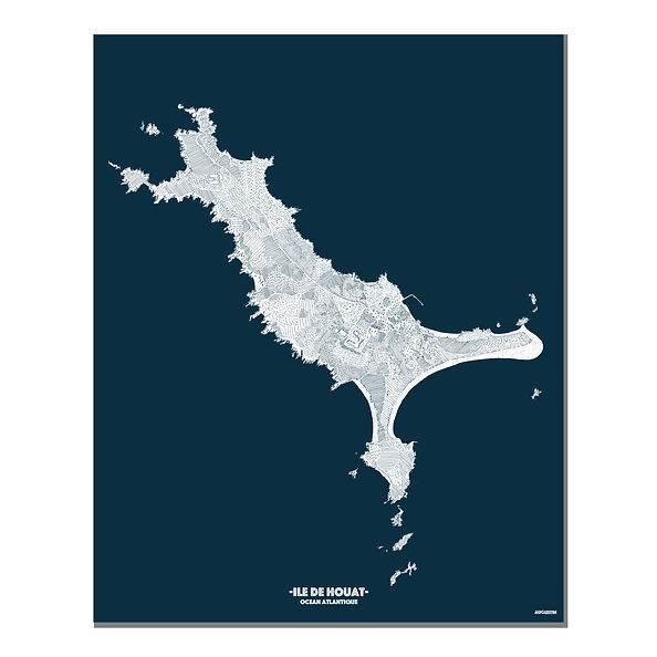 Affiche Augustin-bleu et blanc-Ile de houat-Ocean -Bretagne-mer-plage-déco-Linatelier
