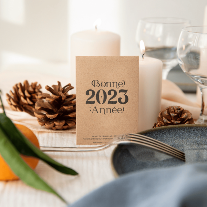 Bonne année 2023- carte de voeux-graine à planter-fête-cadeau de table-Local-naturel-fabrication française