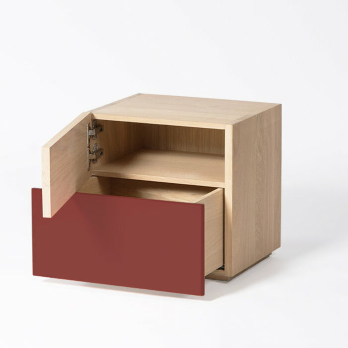 chevet en bois-tiroir-rangement-couleurs-personnalisable-decalage-drugeot manufacture-déco-chambre-ouvert-carrée