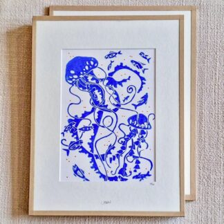 Linogravure Morgane Chouin 'vie aquatique' 30x40 cm