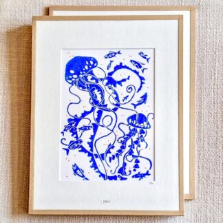 Linogravure Morgane Chouin 'vie aquatique' 30x40 cm