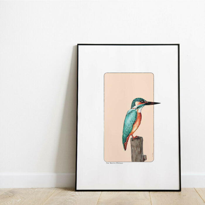 Affiche Oiseau -Martin-Pêcheur- aquarelle-A4-Edith-Timmerman-Reproduction-animaux-