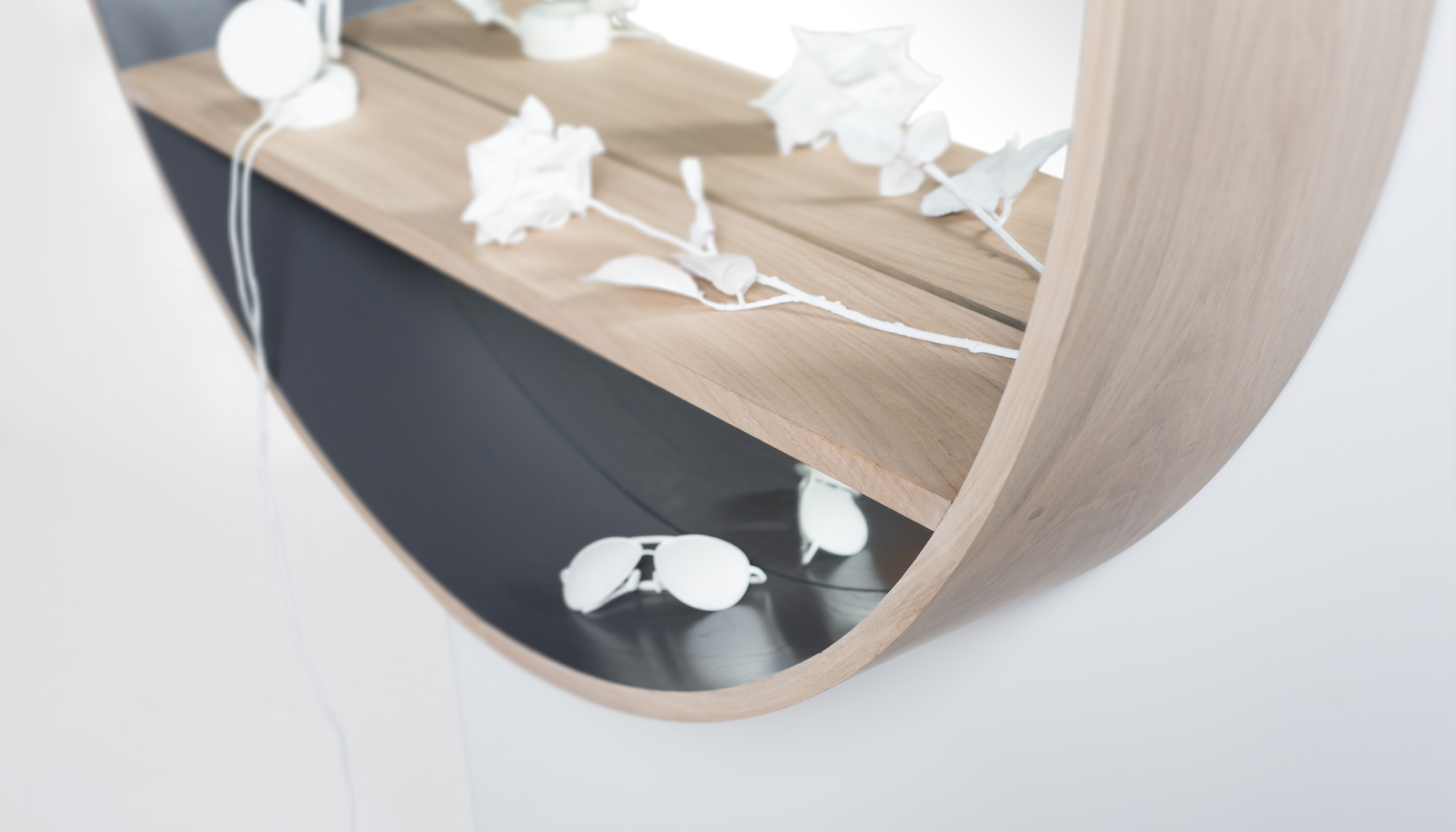 miroir-console Drugeot Manufacture L'INATELIER Nantes avec tablette intégrée- mirror diamètre125