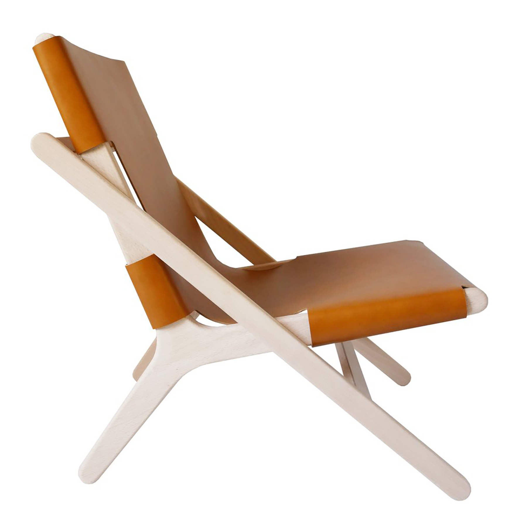 faureuil h miel_An°so design_Anne so_linatelier_design Nantes_Déco_cuir clair_structure bois_artisanat_contemporain_ fond blanc_profil