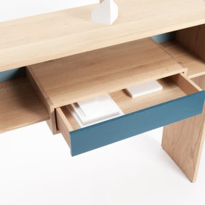 Console design_chene massif_mixage_drugeot manufacture_L'Inatelier_Nantes_Boutique déco_bureau_décorationintérieur_personnalisable_tiroir_bois_meuble d'appoint_détail tiroir pousse-lache