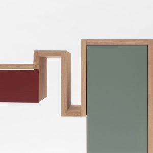 console-glycine_Drugeot Manufacture_L'Inatelier_Nantes_Déco_chêne massif_bois_surmesure_bureau_meuble_tiroir_personnalisable_détail matière et couleurs