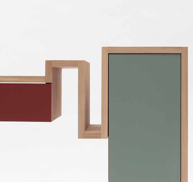 console-glycine_Drugeot Manufacture_L'Inatelier_Nantes_Déco_chêne massif_bois_surmesure_bureau_meuble_tiroir_personnalisable_détail matière et couleurs
