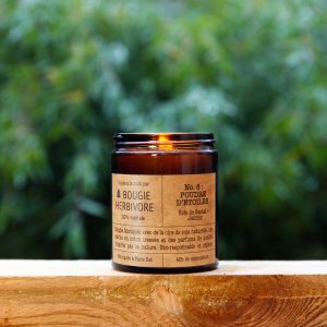 Bougie-herbivore-L'Inatelier_Nantes_Bougie naturelle_vegan_Poudre d'étoile l_Bois de santal et jasmin_parfum naturel_pot en verre_fabrication française_recyclable_eco-friendly_150gr