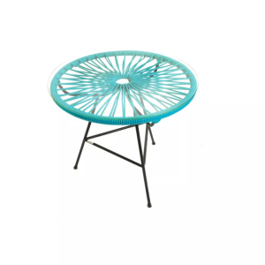table basse ronde exterieur Zipolite Boqa_50cm__salon de jardin_design_pvc_tressage polyvinyl_terrasse_balcon_picsince_été_mobilier ext_couleur_personnalisable_plateau en verre_made in France_L'Inatelier_Nantes_boutique déco_artisanat français_bleu