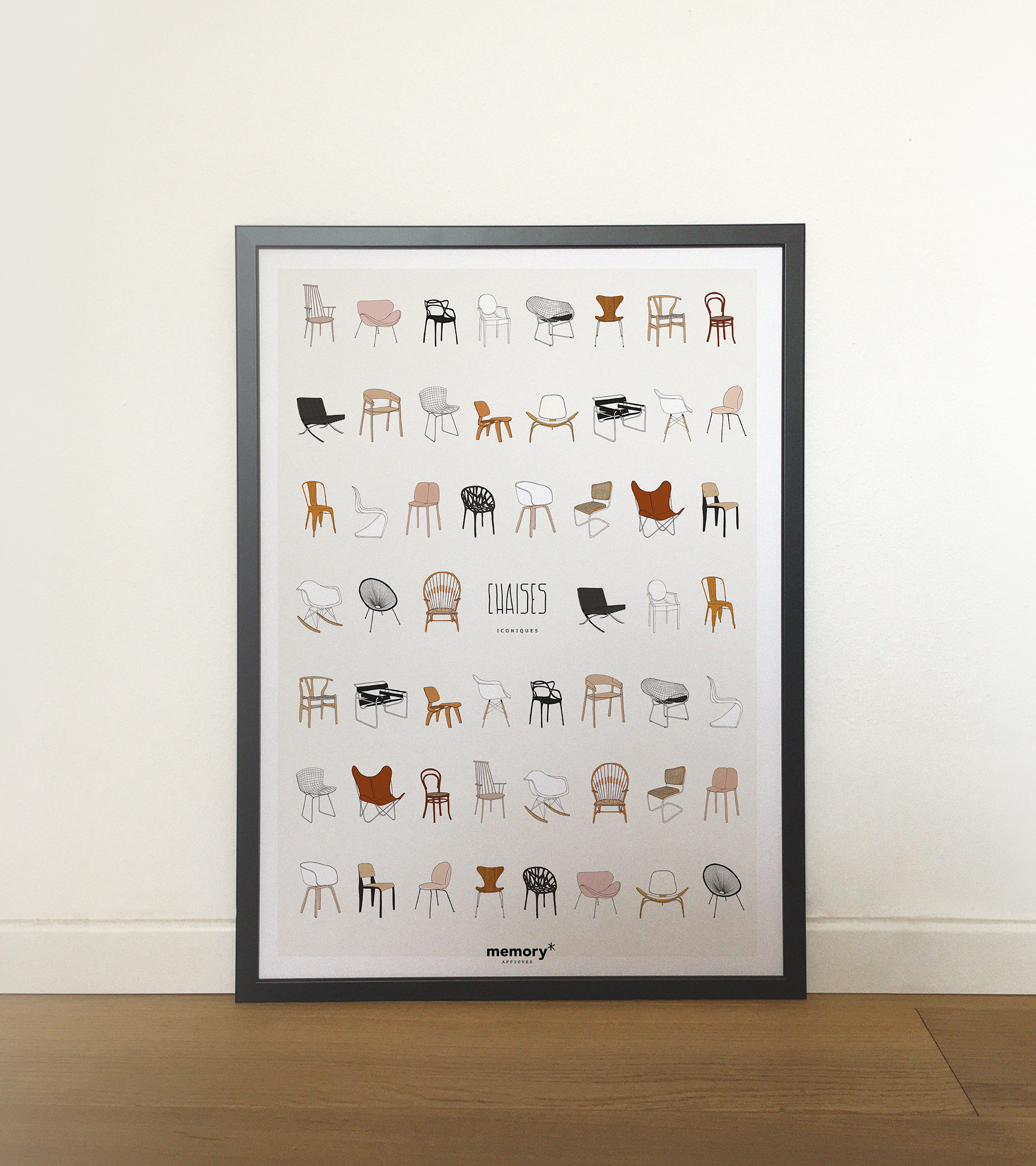 Affiche_chaise_design_icone_memory_jeu de mémoire_50x70_imprimé en France_Papier recyclé_décoration_L'Inatelier_Nantes_cuisine