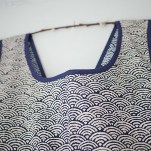 Tablier Japonais en coton_Heloise Levieux_L'INATELIER_Nantes_linge de maison_cuisine_décoration_motif japonais_arc_détail face