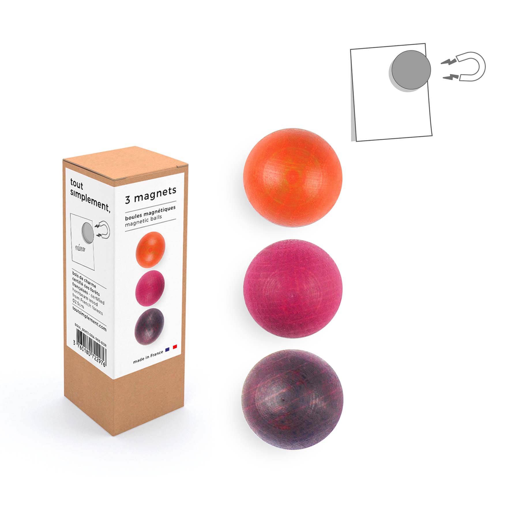 magnet-boule-magnetique-aimant-frigo-design-tout-simplement-linatelier-made-in-france-fabrication-française-jura-circuit-court-bois-couleur-lot-eco-responsable-nantes-décoration-boutique-idée-cadeau-noel-accessoire-cuisine-camaïeu-rouge-rose-orange