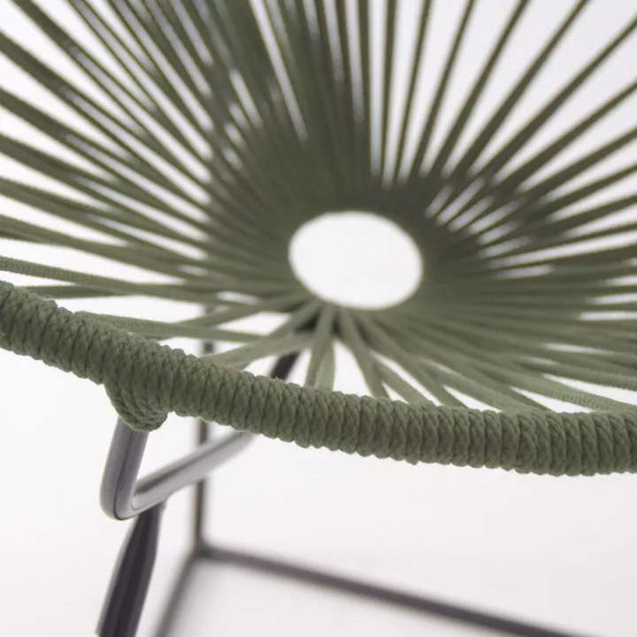 Fauteuil acapulco exterieur corde acrylique vert epicea boqa design structure noire intérieur détail