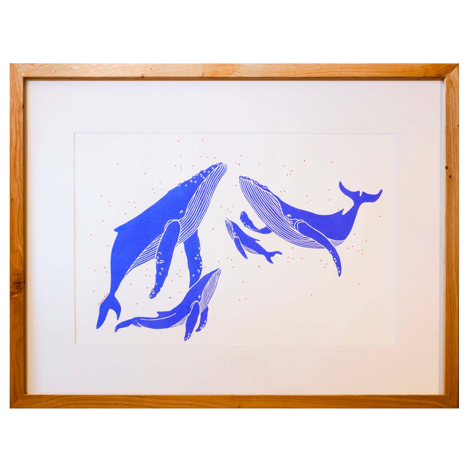 Grande Linogravure 'Quatuor de Baleines' 60x80 cm