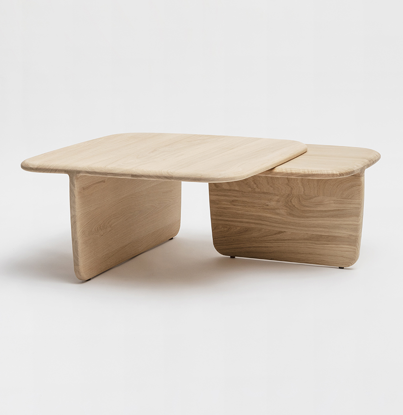 table basse chêne massif 'toi et moi'. fabrication française France. vue 4