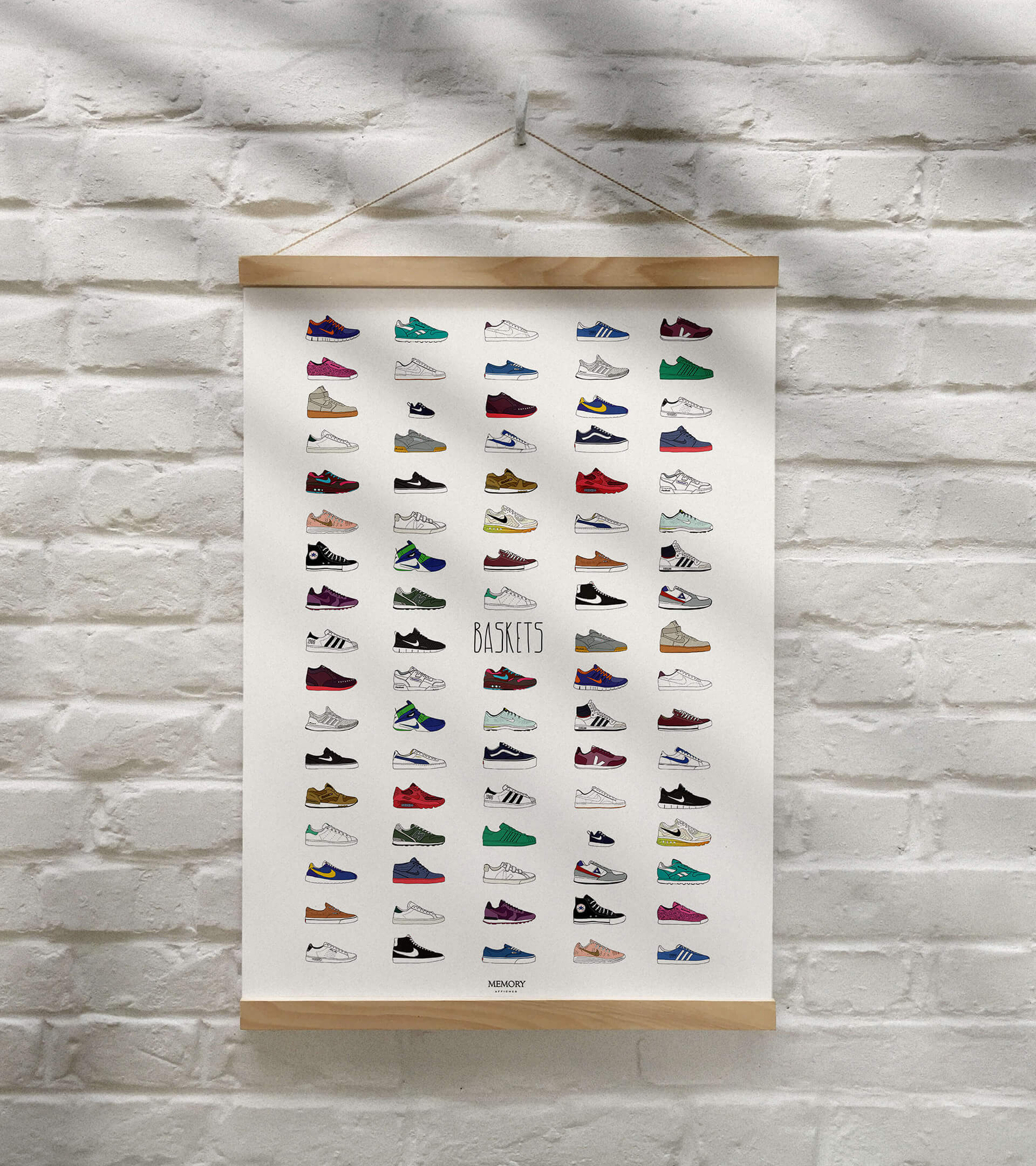 Affiche-les-baskets-memory-sneakers-50x70cm-made-in-france-nantes-déco-poster-pant-accrocheé au mur